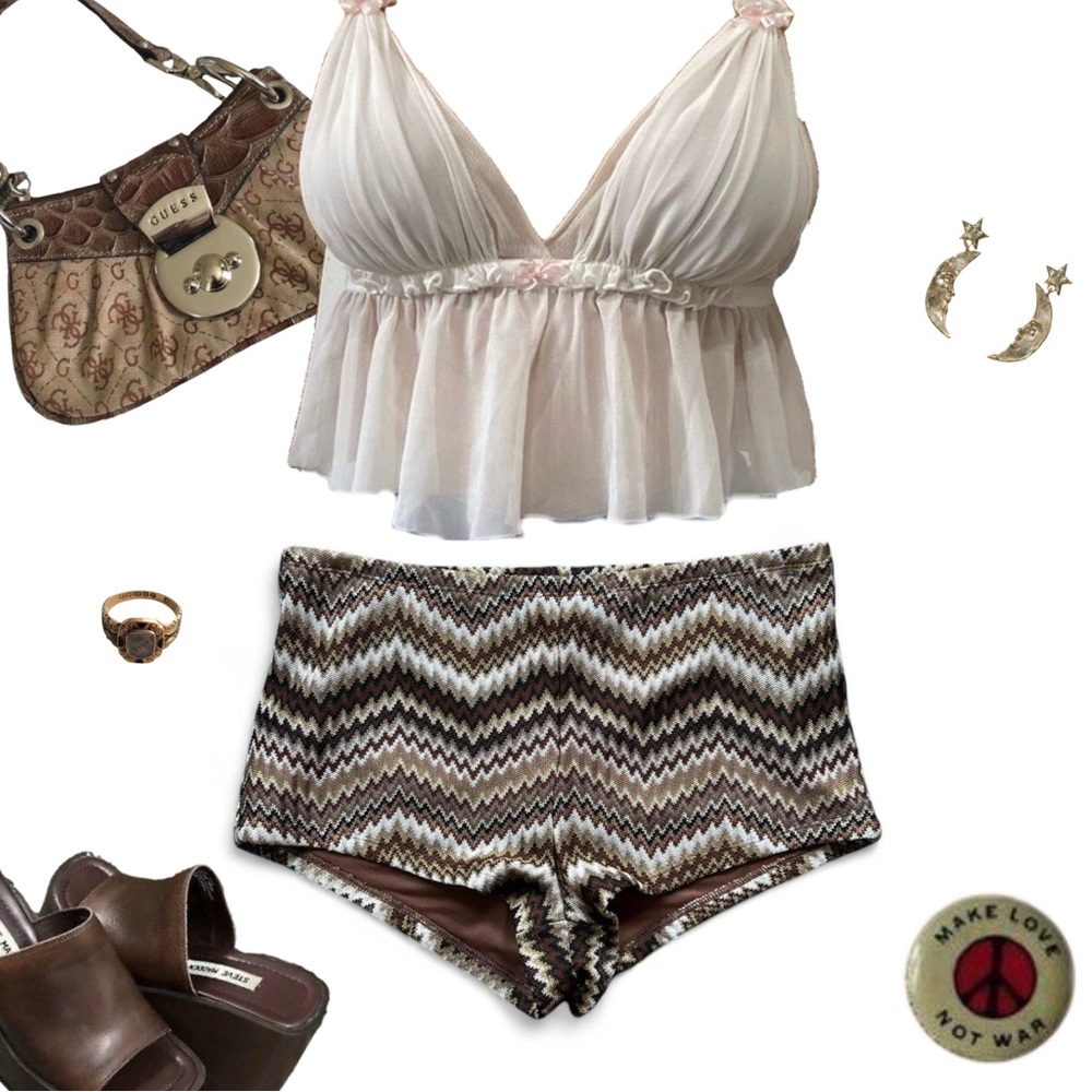 Urban outfitters Silence + Noise Brown retro Micro mini Shorts 70s hot pants